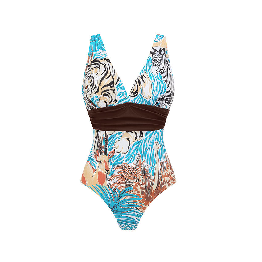 Plus Size V Neck Animal Print Swimsuit Set(s)