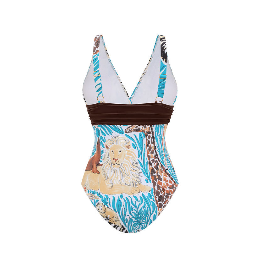 Plus Size V Neck Animal Print Swimsuit Set(s)
