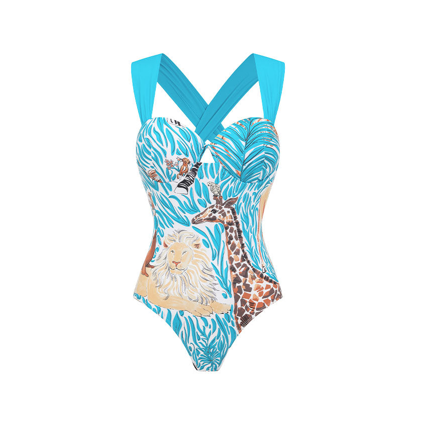 Color Block Animal Print Swimsuit Set(s)