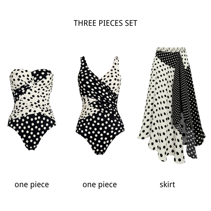 Black & White Color Blocking Polka Dots Swimsuit set(s)