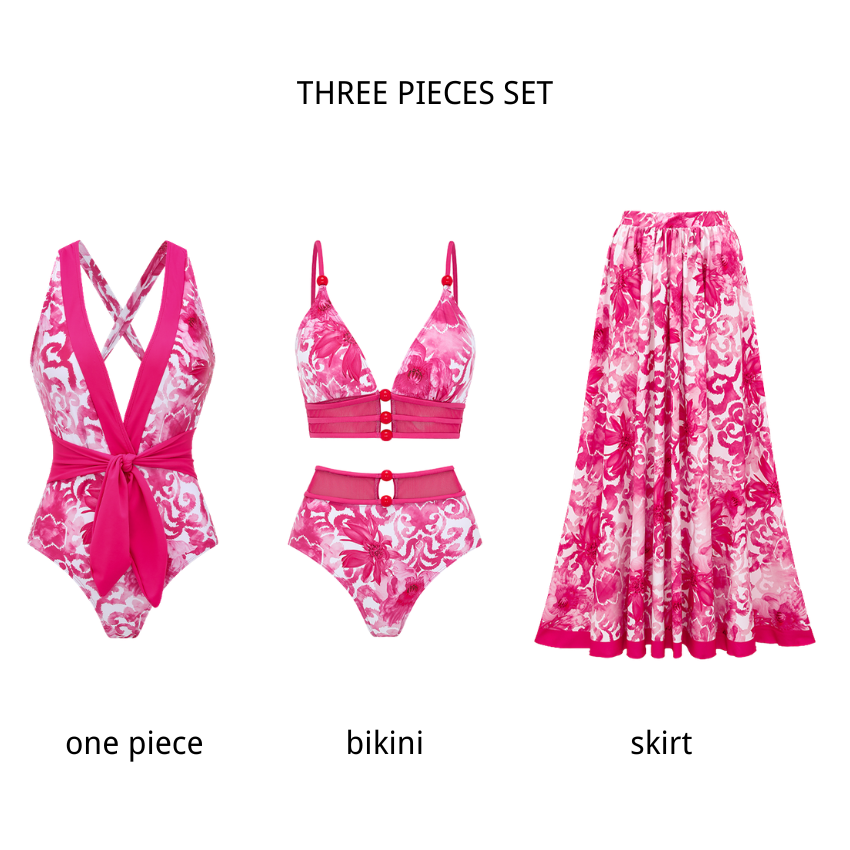 Cut-out Flowews Print Swimsuit set(s)