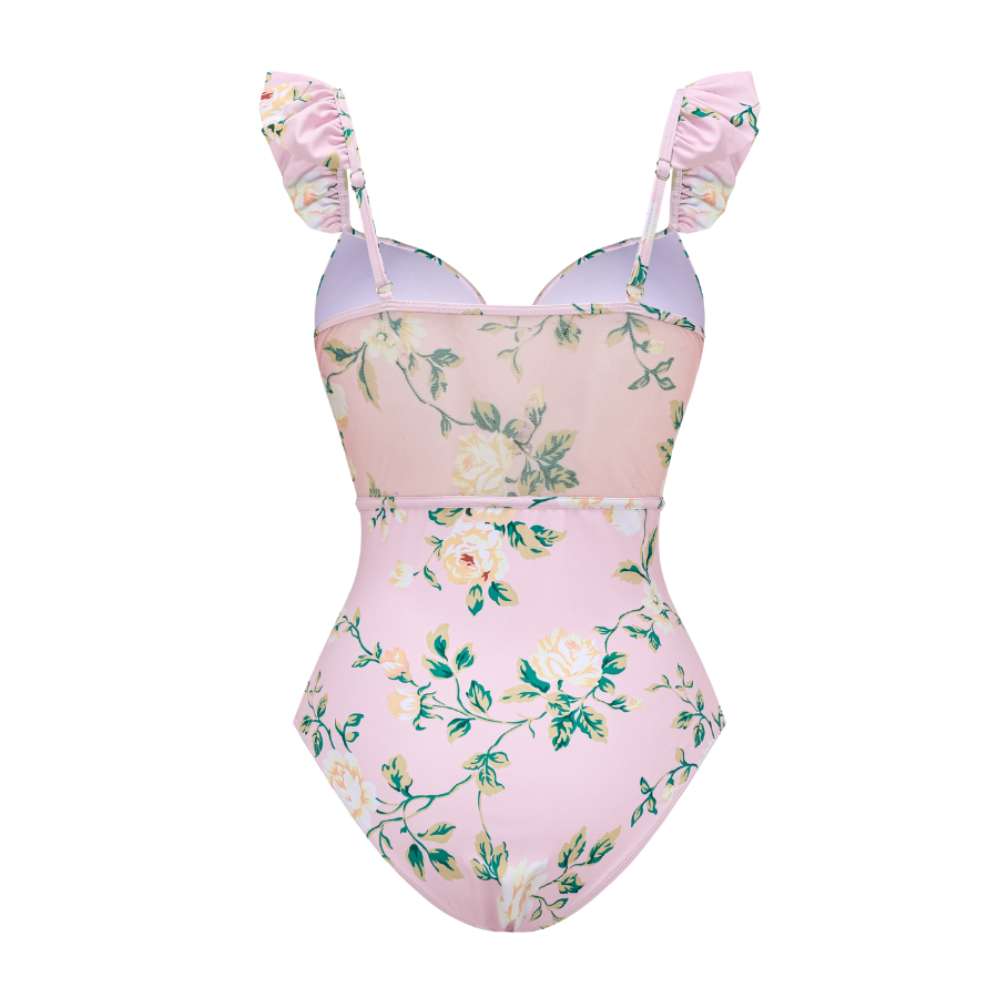 Plus Size Mini Ruffled Floral Print One Piece Swimsuit and Skirt Flaxmaker