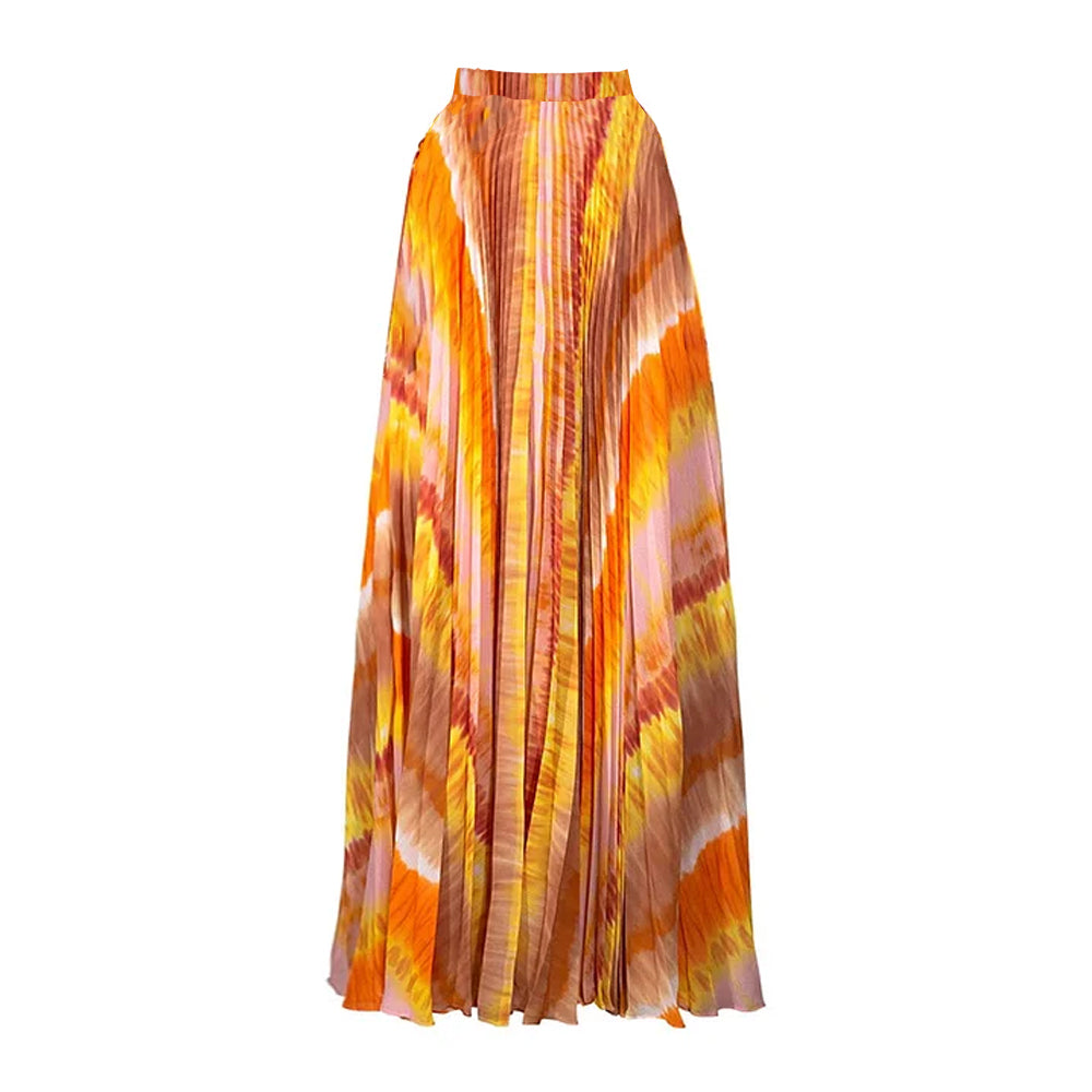 Plus Size V Neck Chiffon Long Sleeve Orange One Piece Swimsuit and Skirt Flaxmaker