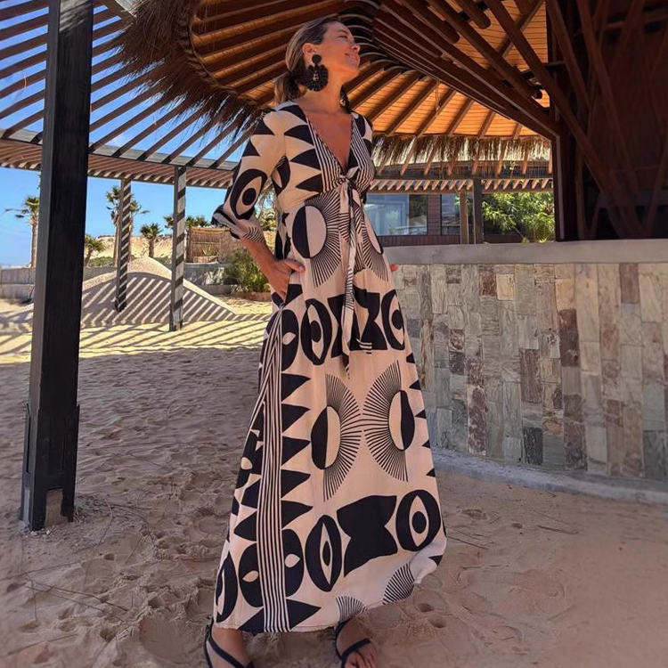 V Neck Printed Dress