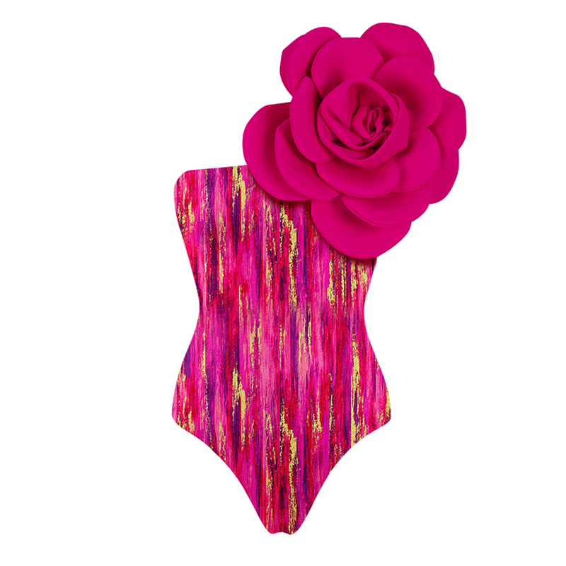 Plus Size 3D Flower Decor One Piece Swimsuit and Skirt Flaxmaker
