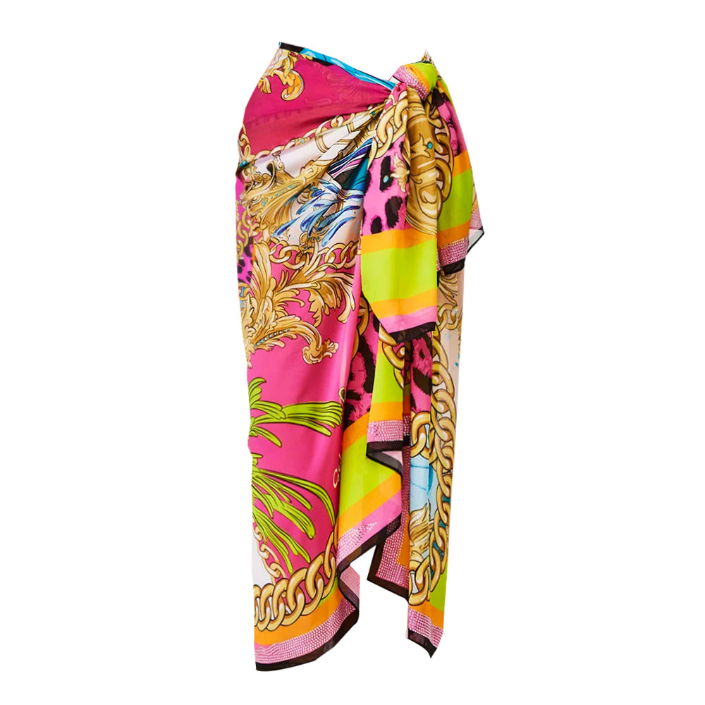 Plus Size Round Neck Shell Print One Piece Swimsuit and Sarong or Skirt
