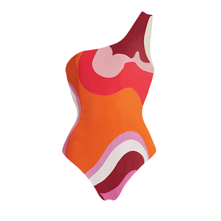 Plus Size Color Block One Piece Swimsuit and Sarong Flaxmaker