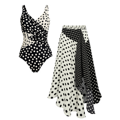 Black & White Color Blocking Polka Dots Swimsuit set(s)