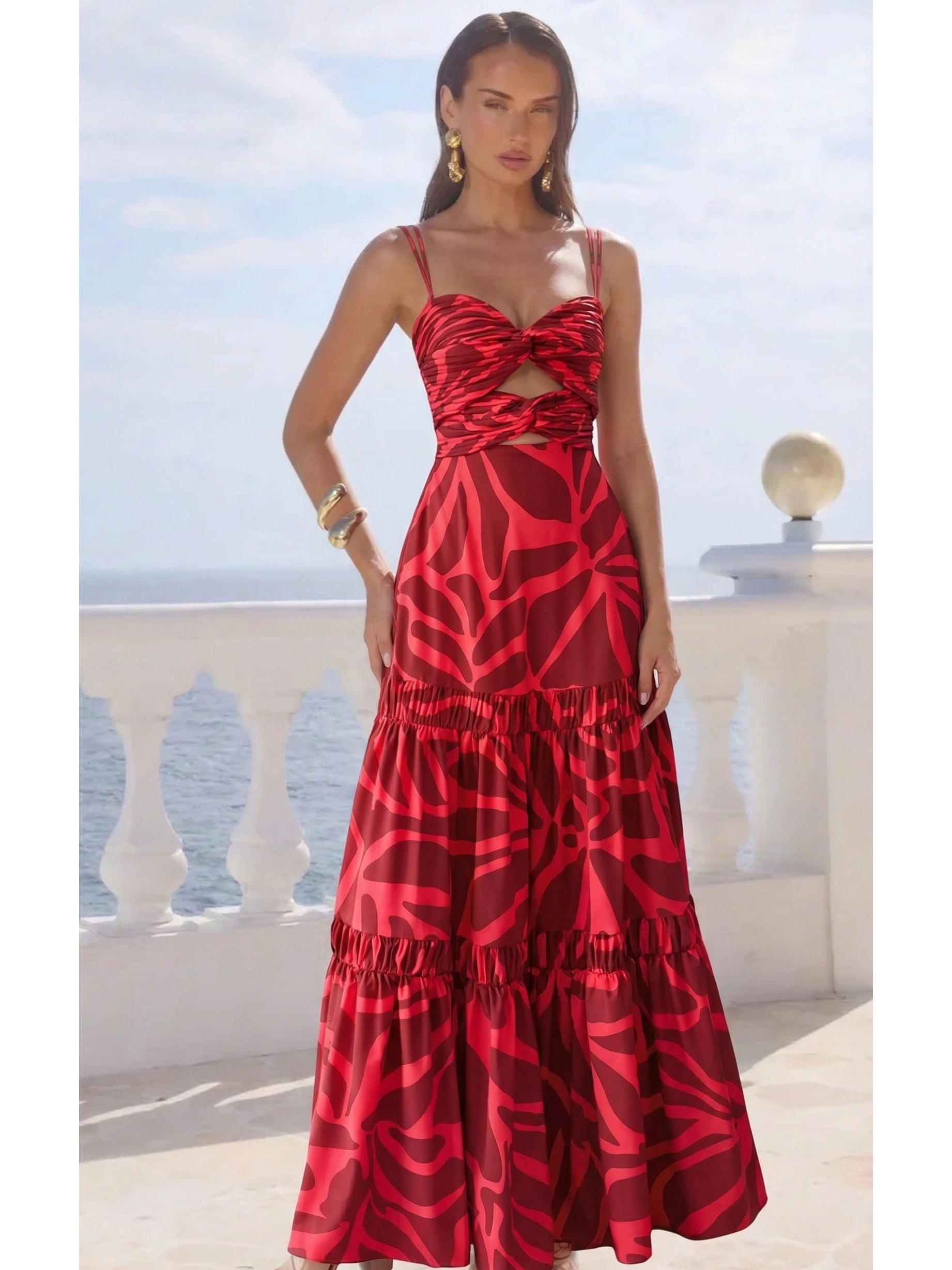 Plus Size Printed One Piece Swimsuit and Skirt