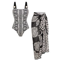 Adjustable Shoulder Straps Black Print Swimsuit Set(s)