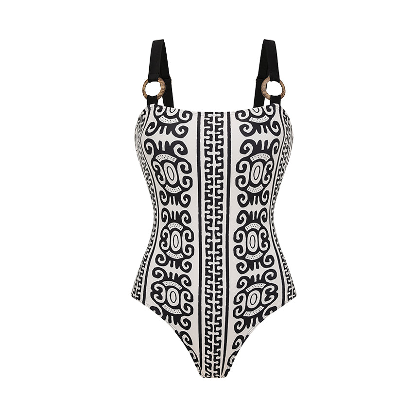 Adjustable Shoulder Straps Black Print Swimsuit Set(s)