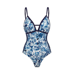 Plus Size V Neck Blossom Print Swimsuit Set(s)