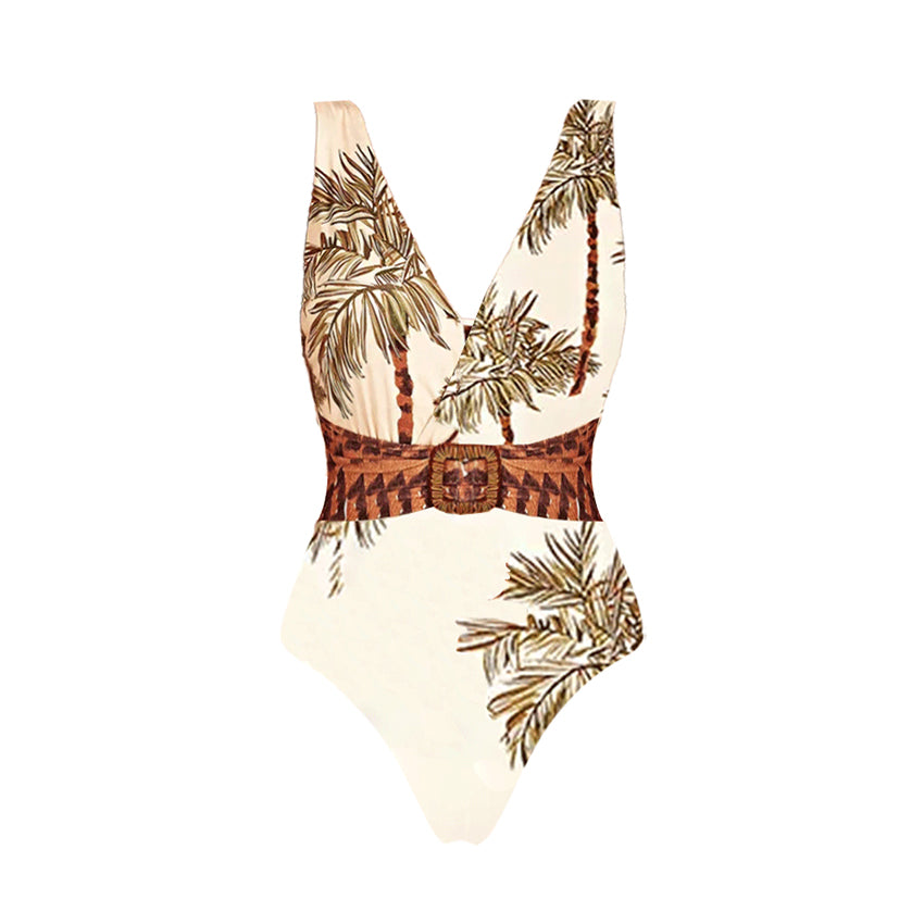 V Neck Coconut Tree Print Swimsuit Set(s)