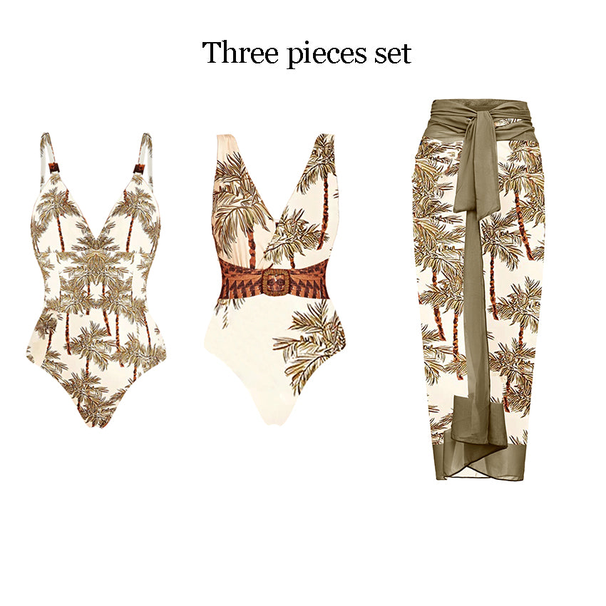 Adjustable shoulder straps Coconut Tree Print Swimsuit Set(s)