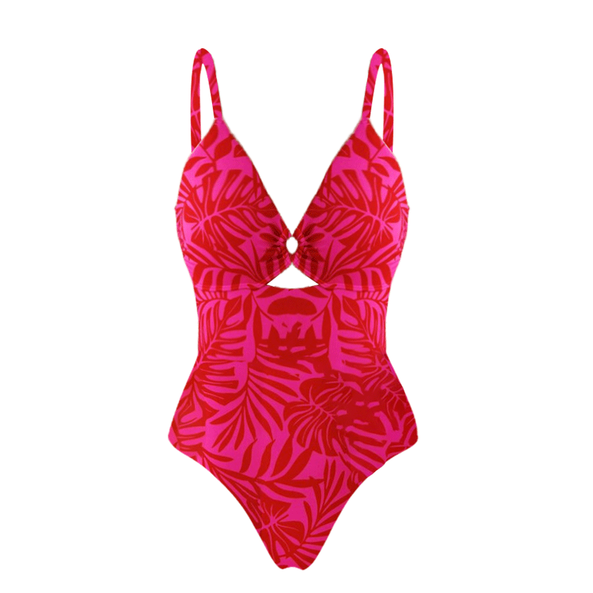 Adjustable shoulder straps Red Print Cut Out Swimsuit Set(s)