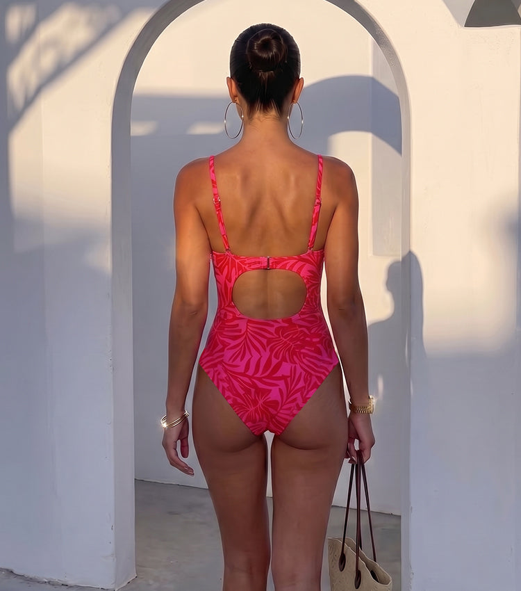 Adjustable shoulder straps Red Print Cut Out Swimsuit Set(s)