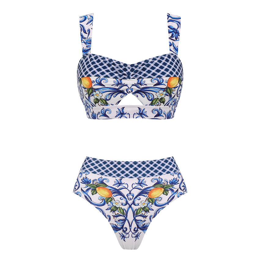 Plus Size Cutout Lemon Printed Swimsuit Set(s)
