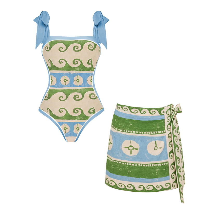 Plus Size Adjustable Shoulder Straps Printed Swimsuit Set(s)