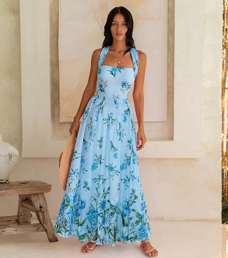 Plus Size Two Ways Bowknot Floral Printed One Piece Swimsuit and Skirt