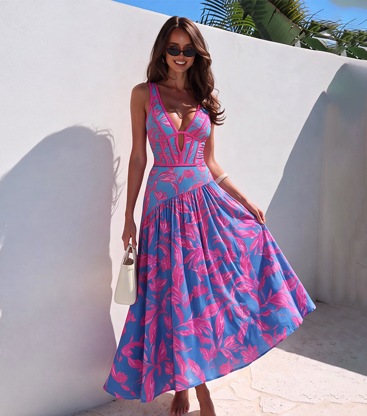 V Neck Miami Blossom Print Swimsuit Set(s)