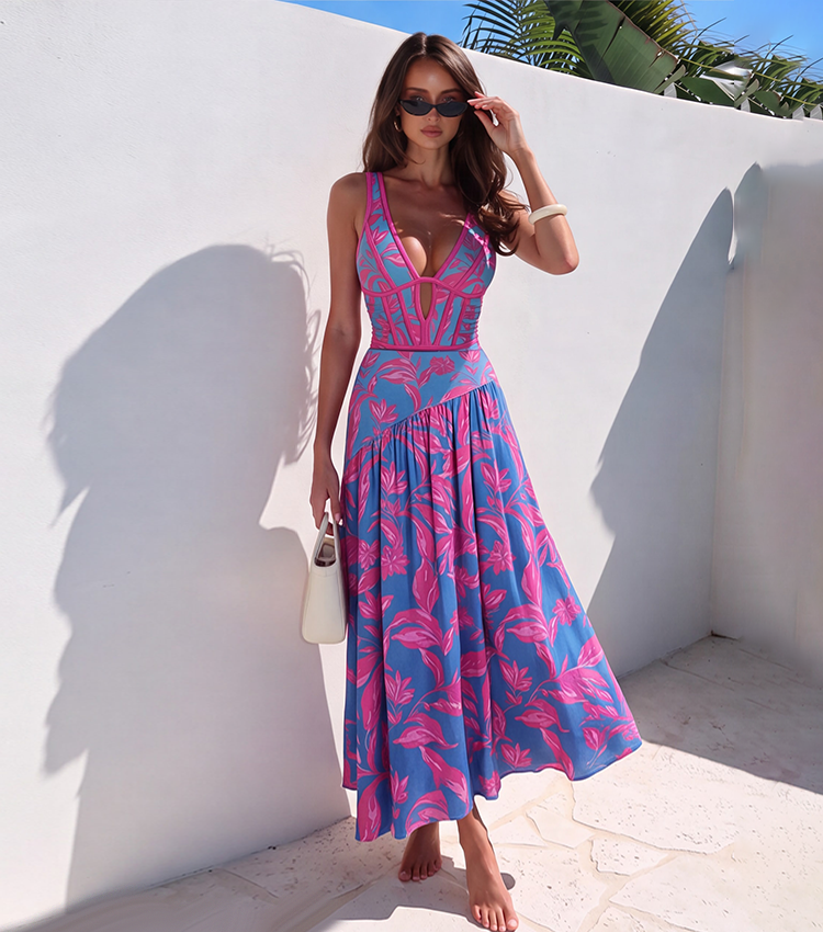V Neck Miami Blossom Print Swimsuit Set(s)