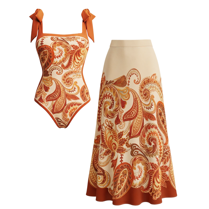 Adjustable Tie Straps Paisley Print Swimsuit Set(s)