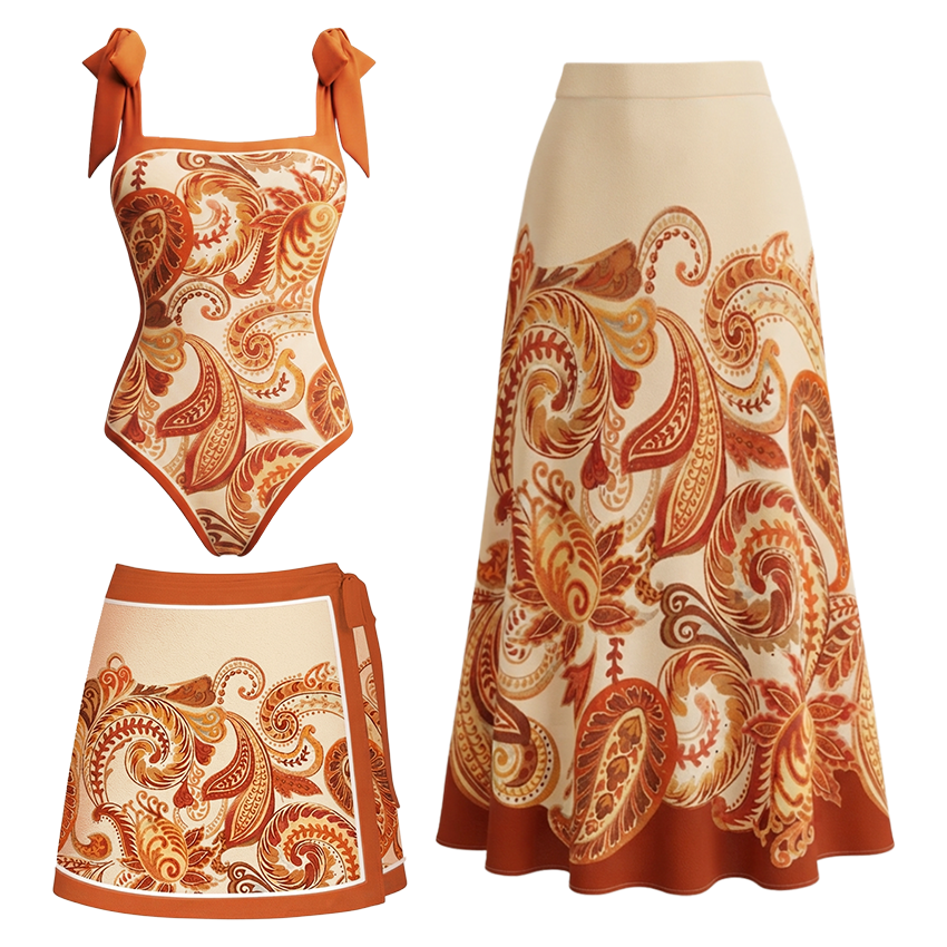 Adjustable Tie Straps Paisley Print Swimsuit Set(s)