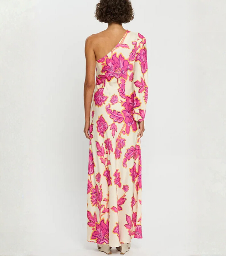 Oblique Shoulder  Printed Dress