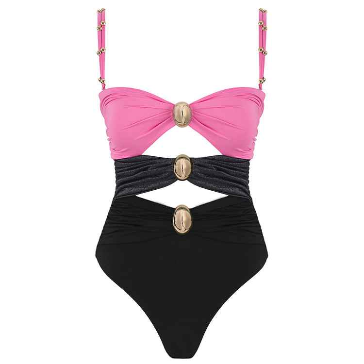 Plus Size Color Block One Piece Swimsuit And Sarong