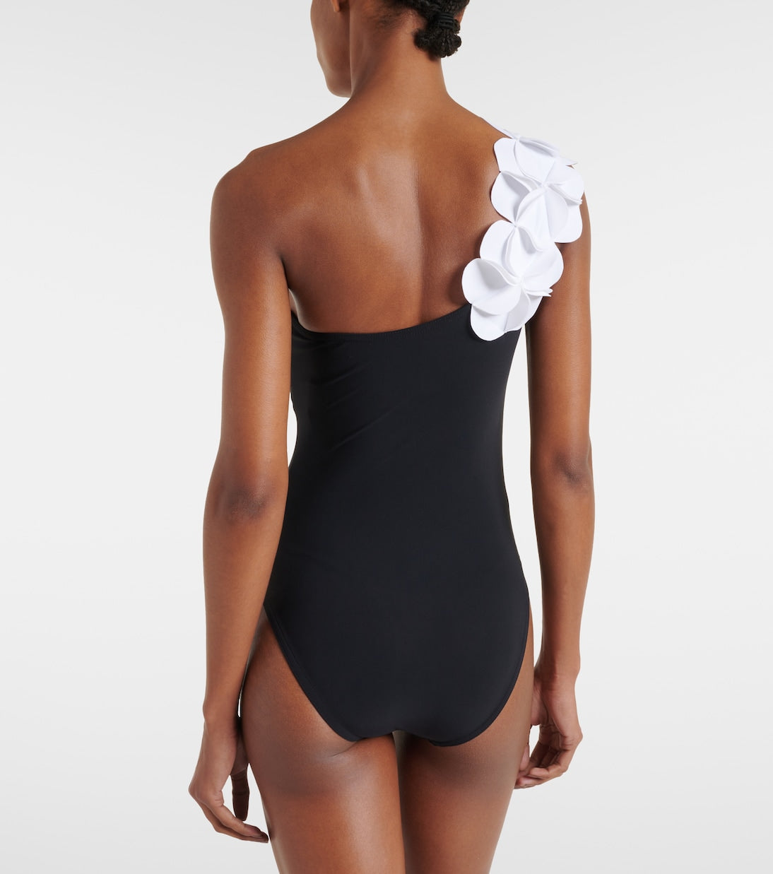 Oblique Shoulder 3D Flower Color Block One Piece Swimsuit And Skirt