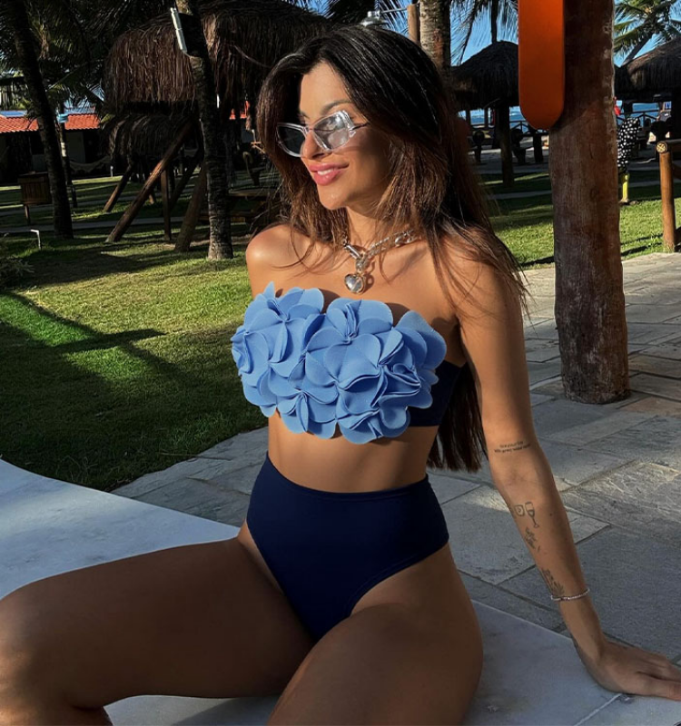 Bandeau 3D Flower Bikini Swimsuit and Skirt