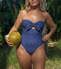Plus Size Bowknot Bandeau One Piece Swimsuit and Skirt Flaxmaker