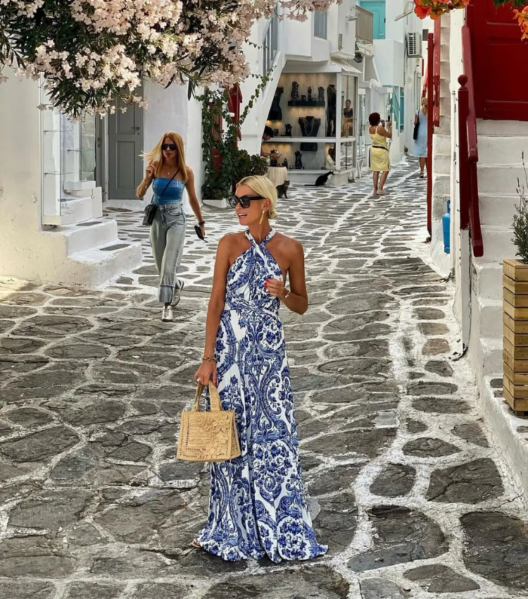Halter Retro Printed Backless Dress