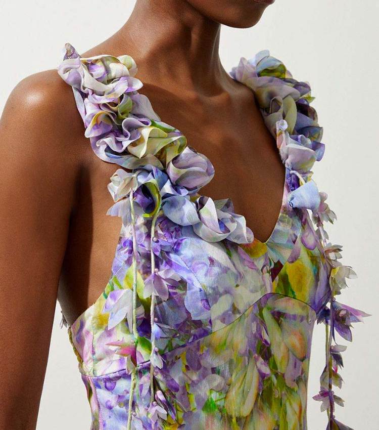 Plus Size Gradient Flowers Printed One Piece Swimsuit and Skirt