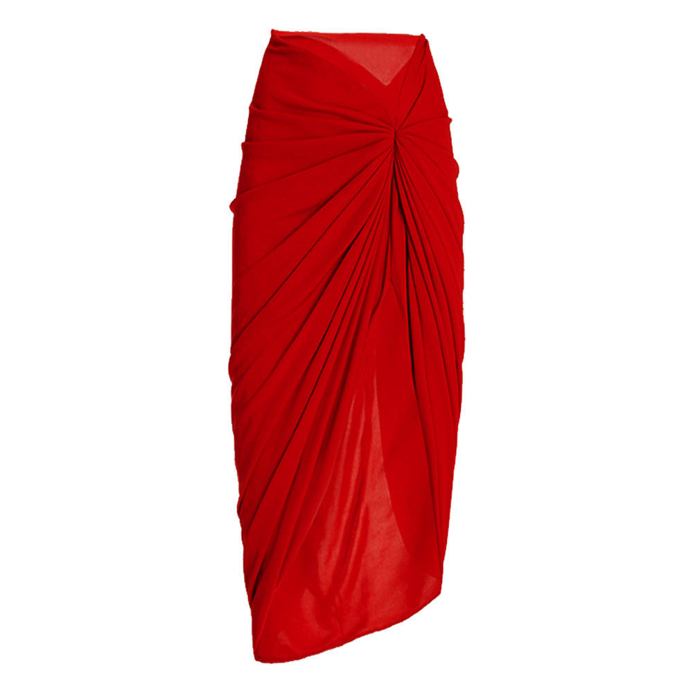 Plus Size Frilled V Neck Red One Piece Swimsuit and Skirt Flaxmaker