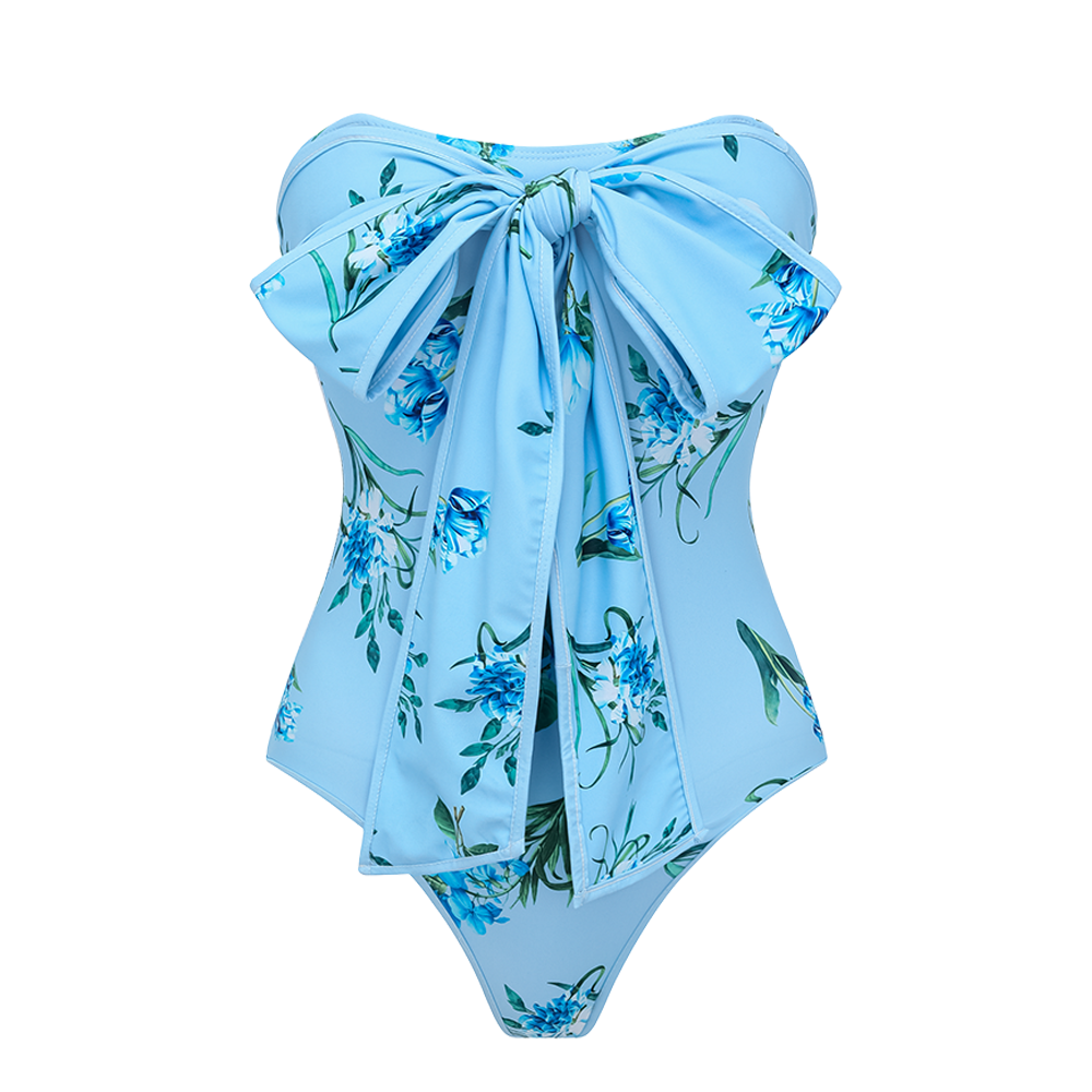 Plus Size Two Ways Bowknot Floral Printed One Piece Swimsuit and Skirt