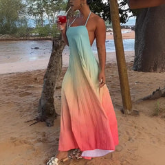 Vacation Backless Ombre Print Dress