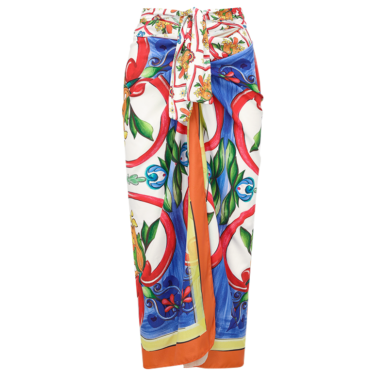 Ruffle Sleeves  Paisley-print  One Piece Swimsuit and Sarong or Paints Flaxmaker