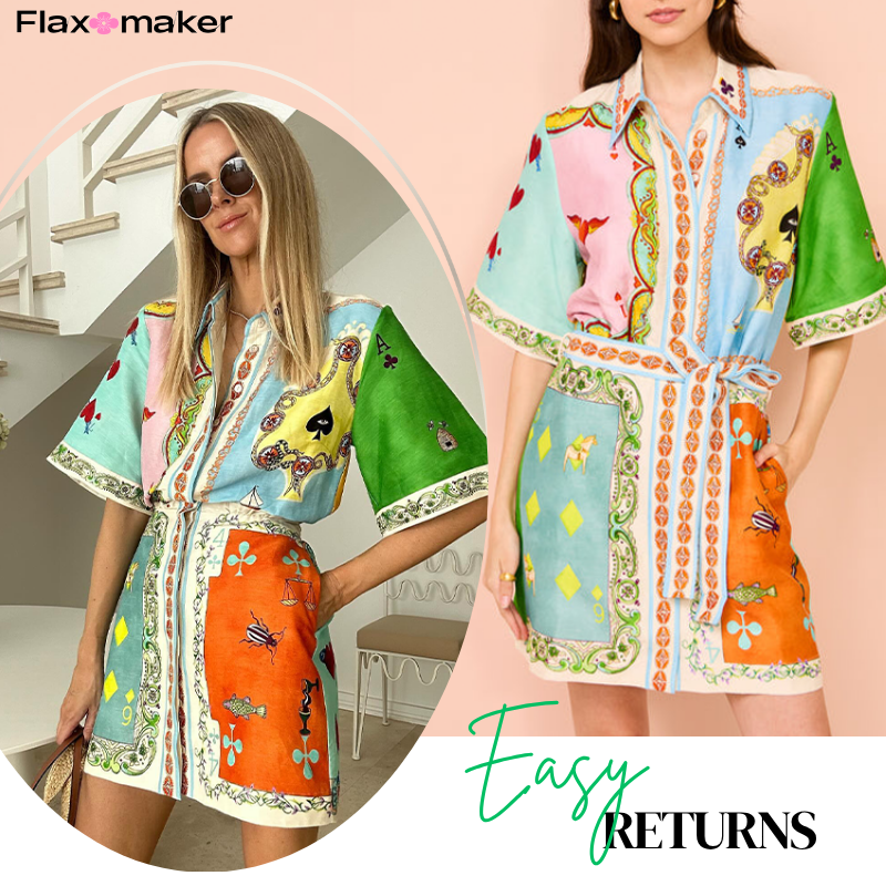 Short Sleeve Color Block Printed Mini Dress