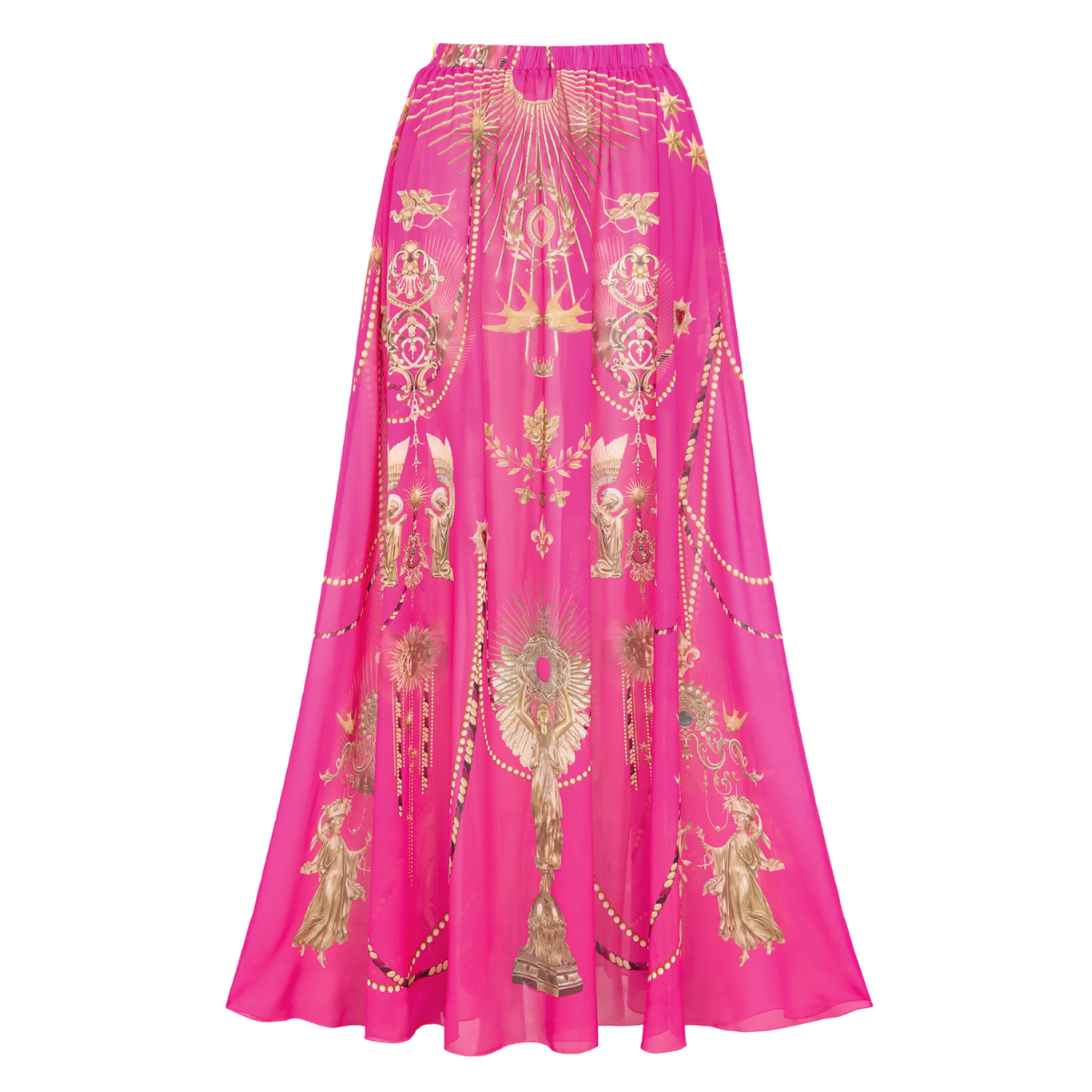 Hollow Metallic Pattern Printing One Piece Swimsuit and Skirt