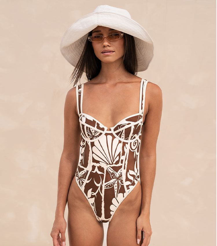 Underwire Seashell Print Swimsuit Set(s)