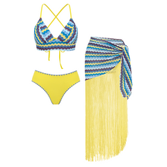 Blue Wavy Stripes Textured Swimsuit Set(s)