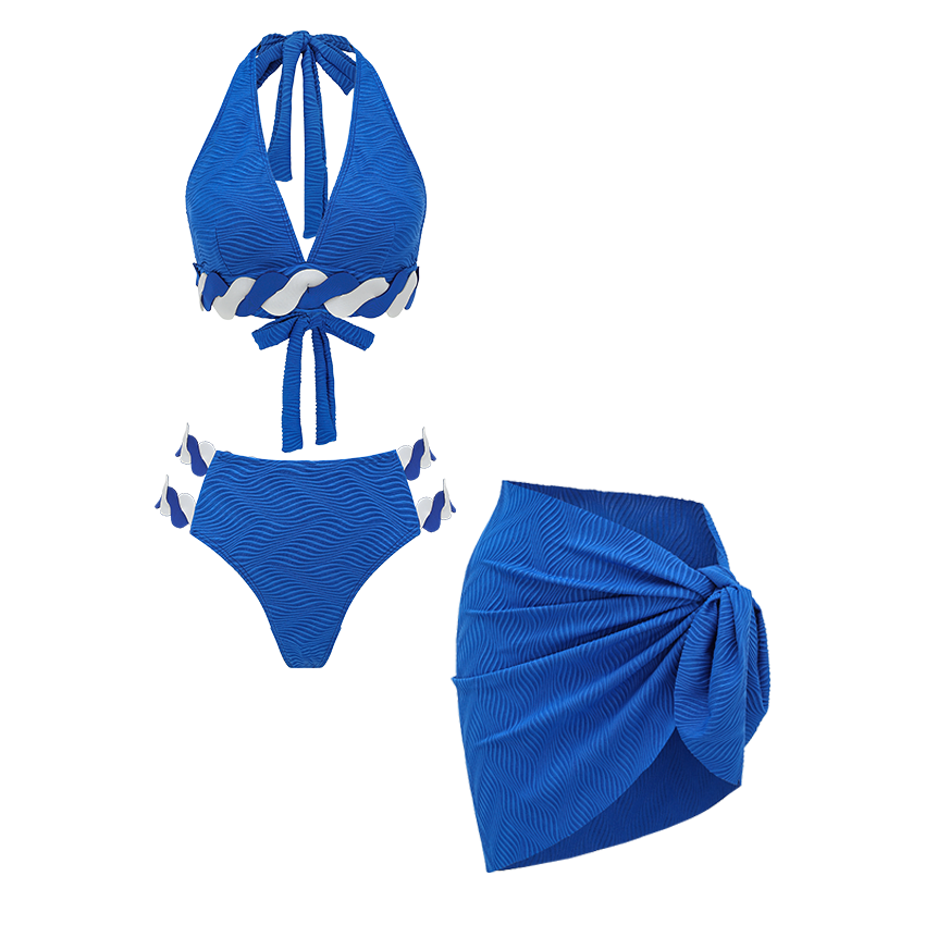 Halter-neck Blue Textured Swimsuit set(s)
