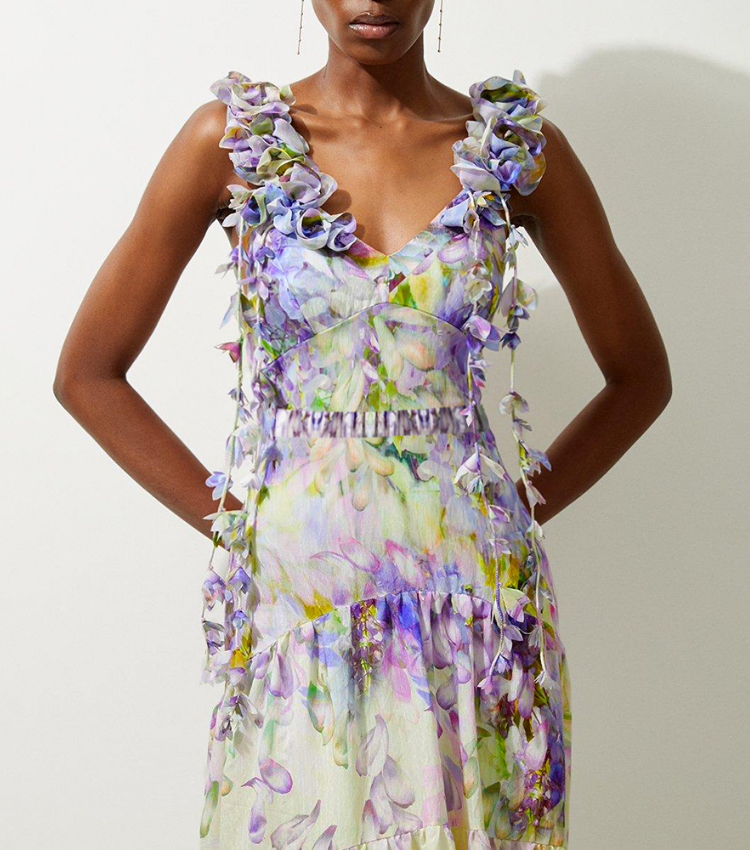 Plus Size Gradient Flowers Printed One Piece Swimsuit and Skirt