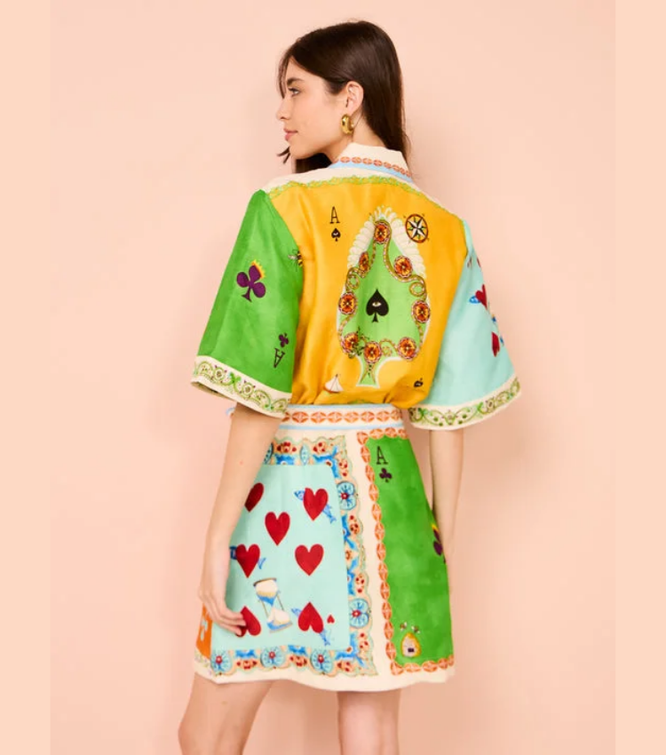 Short Sleeve Color Block Printed Mini Dress