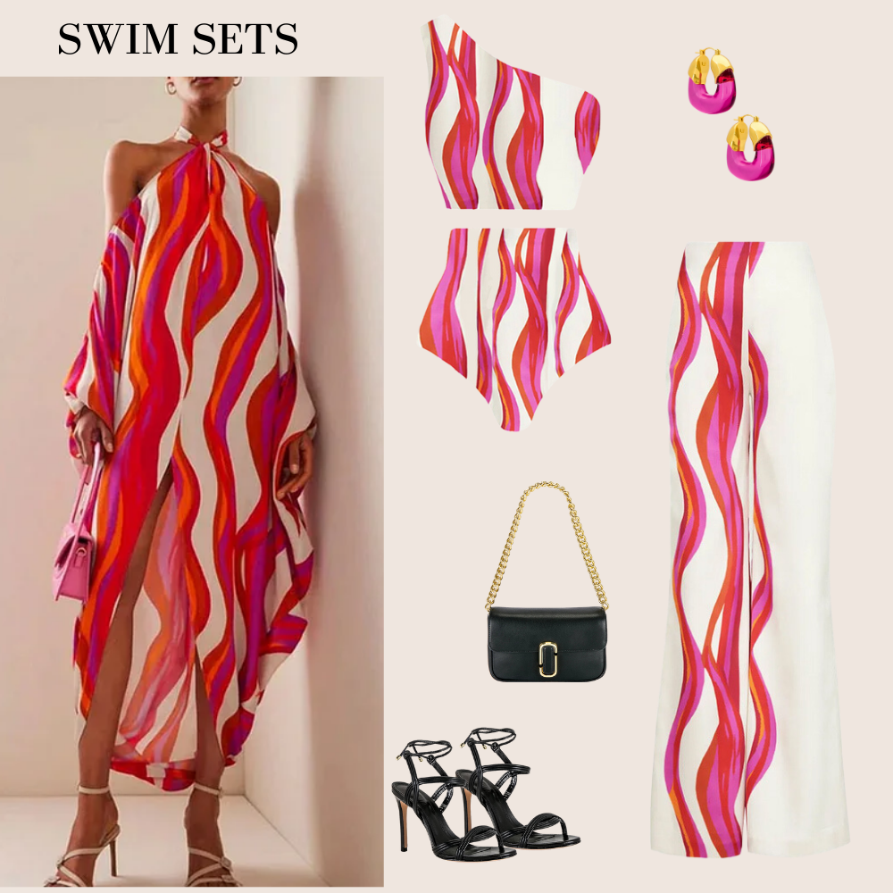 One Shoulder Printed Bikini Swimsuit and Pants Flaxmaker