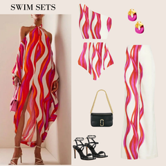 One Shoulder Printed Bikini Swimsuit and Pants Flaxmaker
