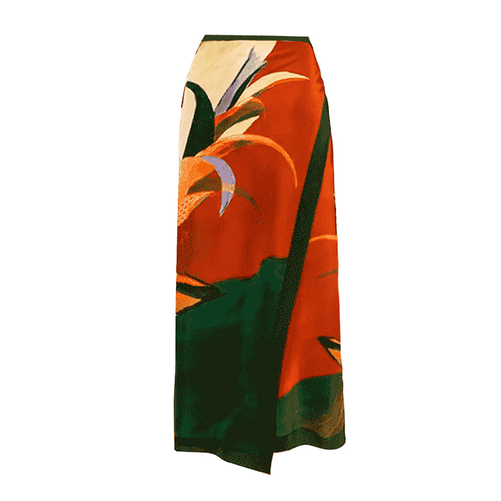 Plus Size One Shoulder Printed One Piece Swimsuit and Skirt