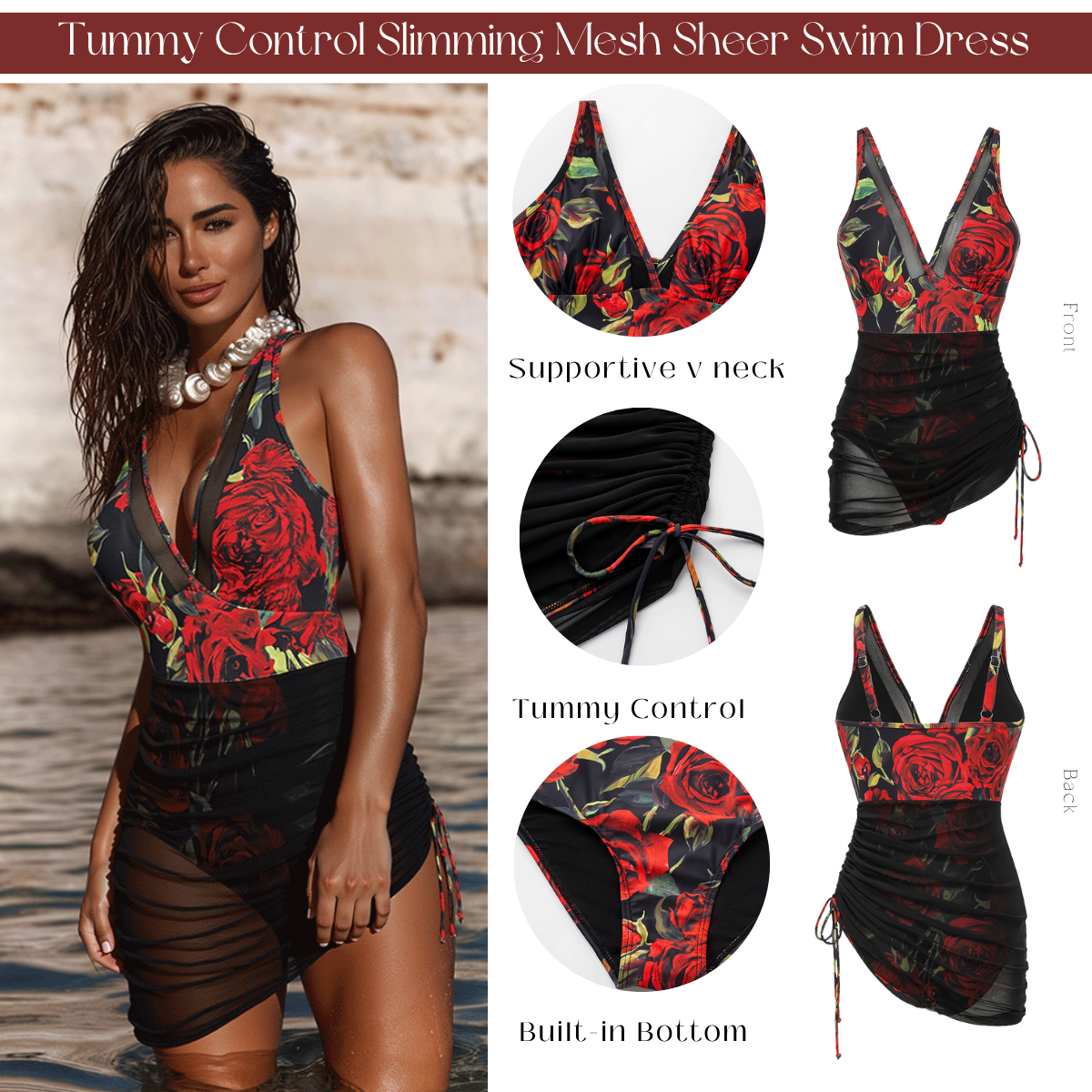 Plus Size Tommy Control Mesh Sheer Swimsuit Dress