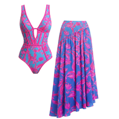 V Neck Miami Blossom Print Swimsuit Set(s)